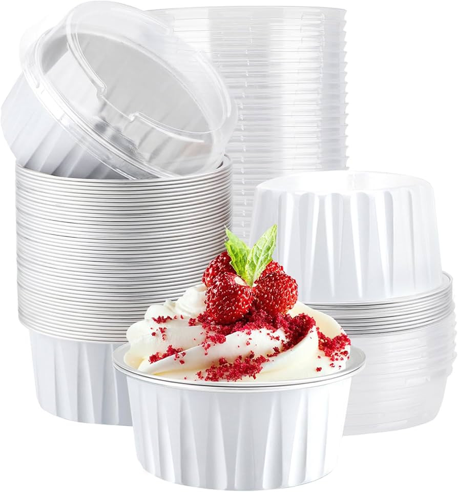EUSOAR Aluminum Baking Cups, 60pcs 5oz Disposable Mini Foil Cupcake Liners Ramekins Cups with Lid... | Amazon (US)