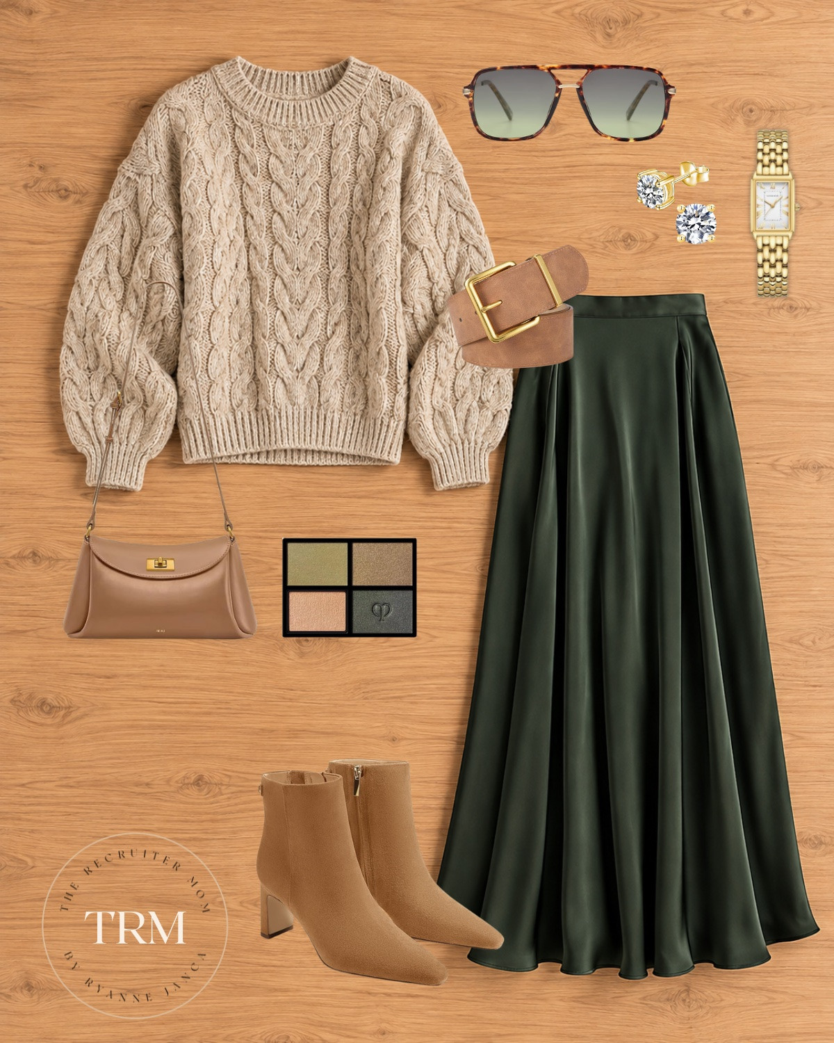 This cream cable knit sweater and forest green satin maxi skirt are such a pretty combination! Add ankle boots for an easy dressed-up fall outfit.

#LTKStyle #LTKFall 

 #LTKSeasonal #LTKOver40 #LTKMidsize