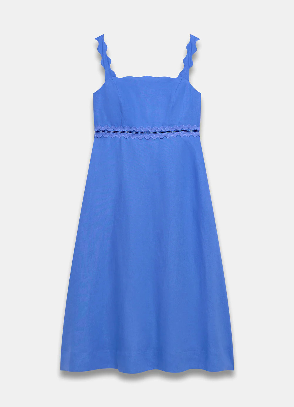 Blue Linen Scallop Trim Midi Dress | Mint Velvet