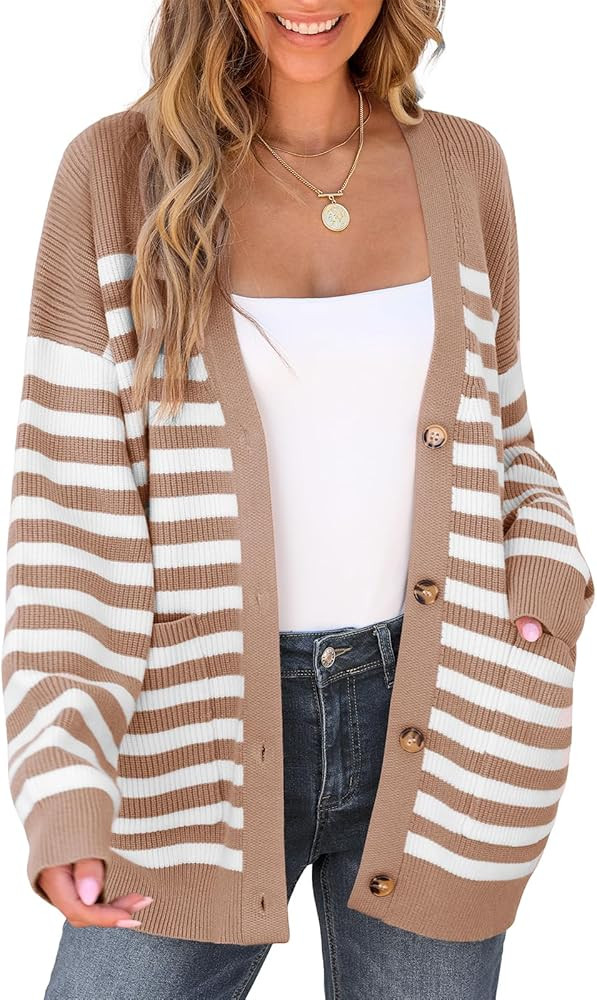 TARSE Womens Oversized Cardigan Sweater 2024 Fall Oufits Clothes Cable Knit V Neck Cardigans with... | Amazon (US)