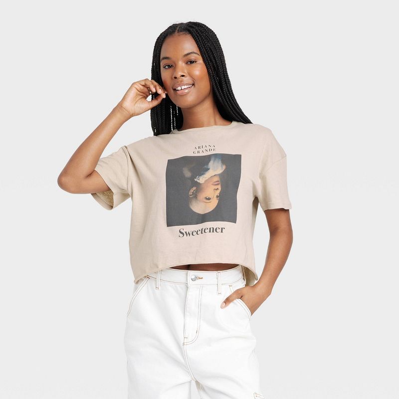 Women's Ariana Grande Short Sleeve Graphic Cropped T-Shirt - Cream | Target