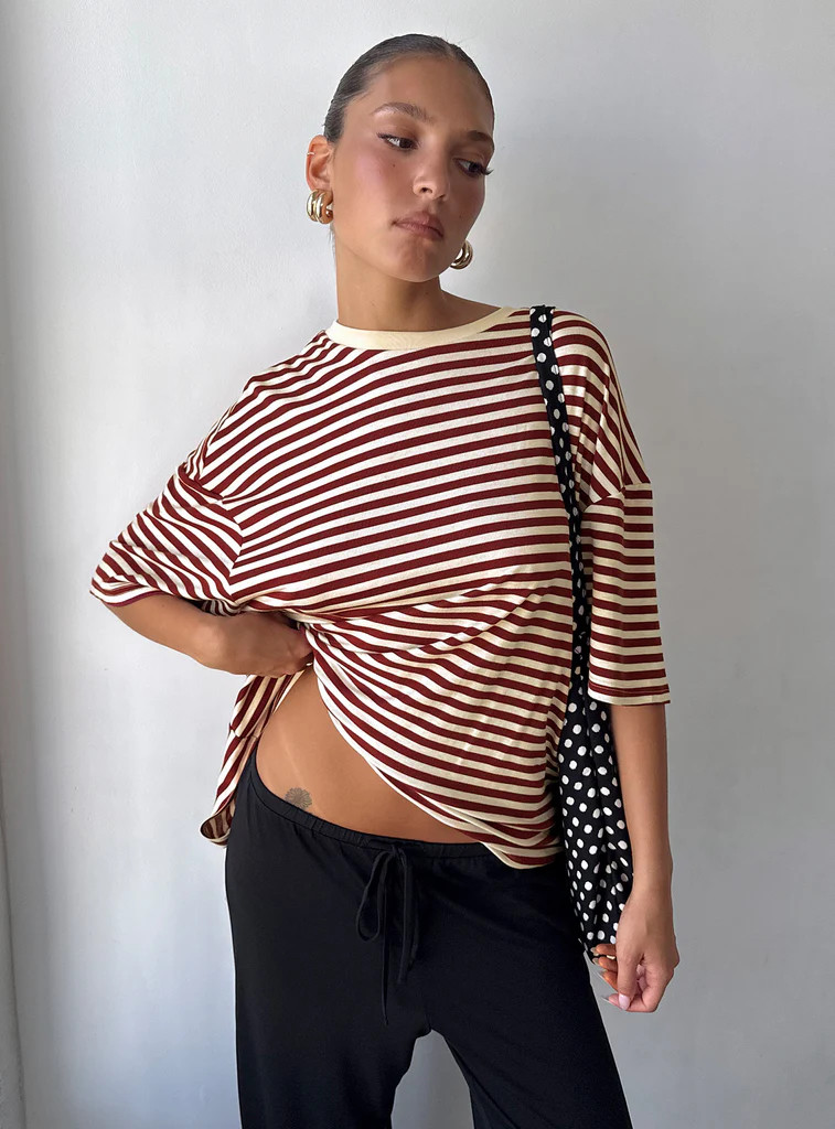 Kieryn Oversized Top Red Stripe | Princess Polly US