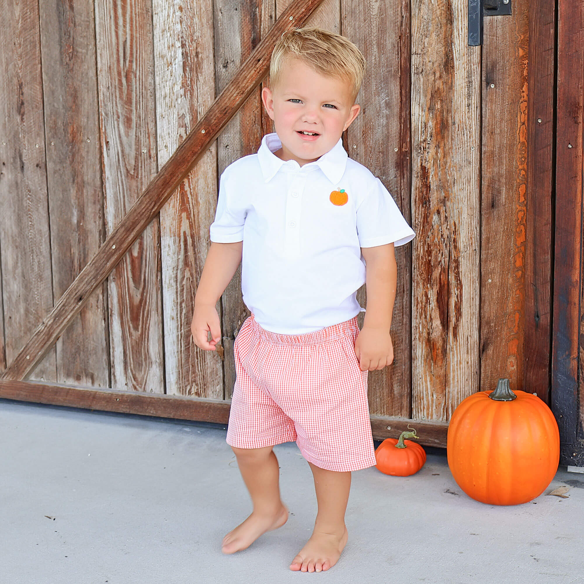 Fall Pumpkin Orange Gingham Polo Short Set | Classic Whimsy