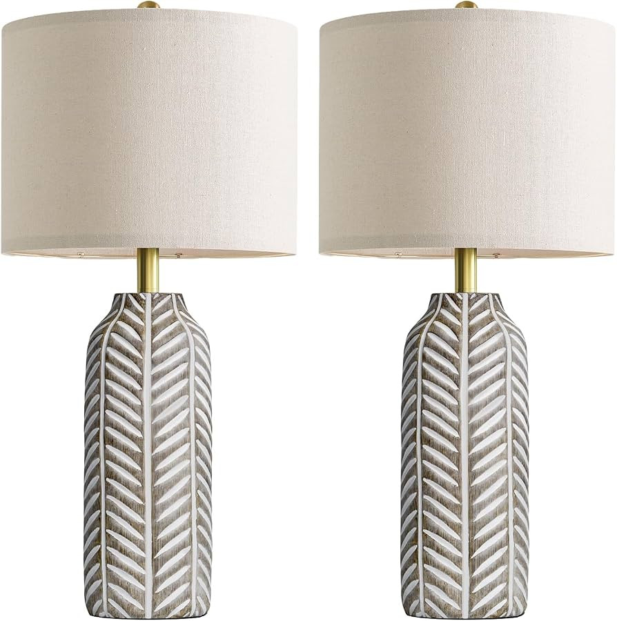 BOBOMOMO 26" Retro Farmhouse Lamps Set of 2 - Vintage Leaf Design, Living Room Lamps with Linen S... | Amazon (US)