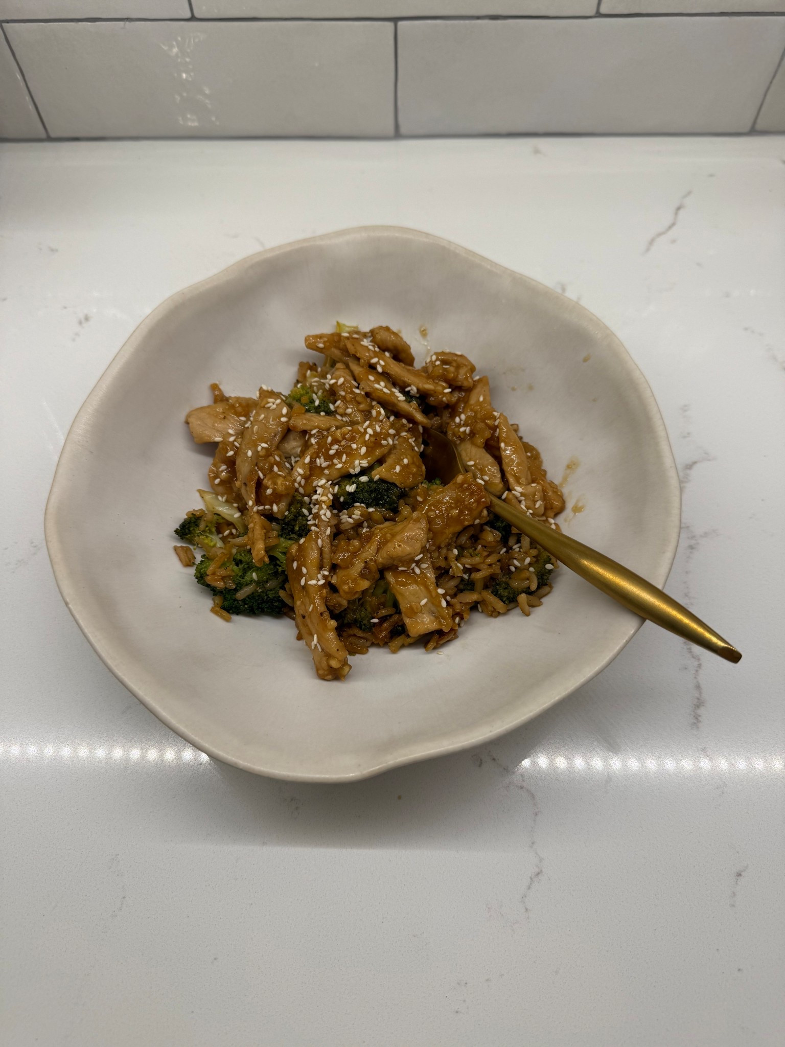 Easy sweet and sticky pork over fried rice with broccoli and green cabbage. 

These pasta bowls are perfect 😍 

Slice pork of choice really thin. Sautee with olive oil and pepper until no longer pink. Add 1/3 cup soy sauce, 1/4 cup water, tbsp garlic, tsp freshly grated ginger, 1/4 cup brown sugar. Cook over low until most of liquid is absorbed.  Prepare rice during this time. 

In a new skillet, add tbsp sesame seed oil to pan. Add broccoli and cook for about 5 minutes. Add shredded green cabbage. Cook for a few more minutes (until soft). Add day old cold rice, another tbsp sesame seed oil, and soy sauce (to taste - I add about 1/2 cup).   Add garlic salt and pepper to taste. Sister over medium heat until rice starts having crispy bottom. Serve pork mixture over rice and top with sesame seeds. 

#LTKHome #LTKfoodie #LTKvlog