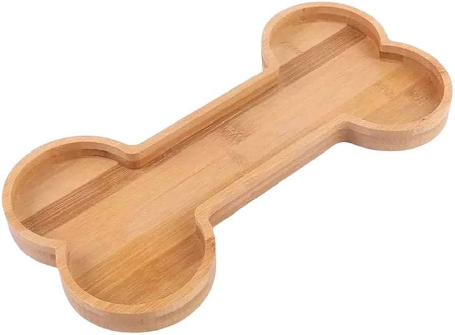 Bamboo Dog Bowl with Grips, Pet Lovers Bone Shaped Board for Dog Party Supplies, Animal Themed Tr... | Amazon (US)