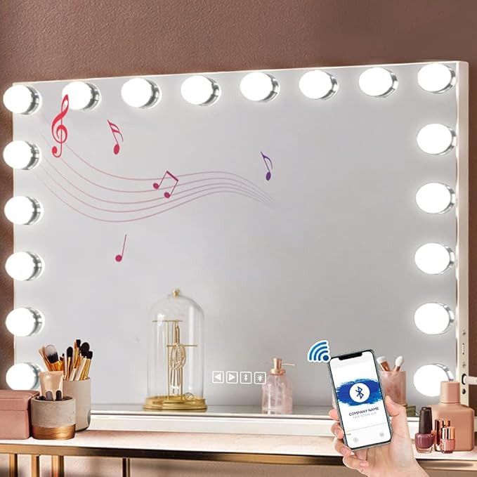 FENCHILIN Vanity Mirror for Makeup with Speaker Extra Large Hollywood Lighted Mirror with 18 Dimm... | Amazon (US)