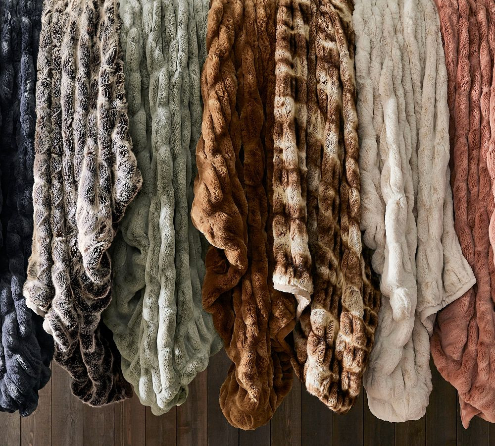 Faux Fur Ruched Throw | Pottery Barn (US)