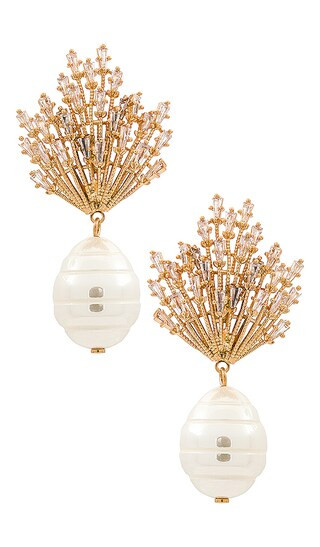 Sun Ray Pearl Drop Earrings in Cream, Crystal, & Gold | Revolve Clothing (Global)