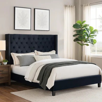 Hiu King Size Bed, Wingback Headboard In Black | Wayfair North America