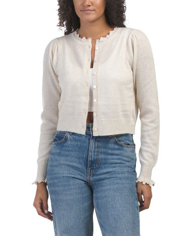 Cashmere Button Front Cardigan With Ruffle Trim | TJ Maxx