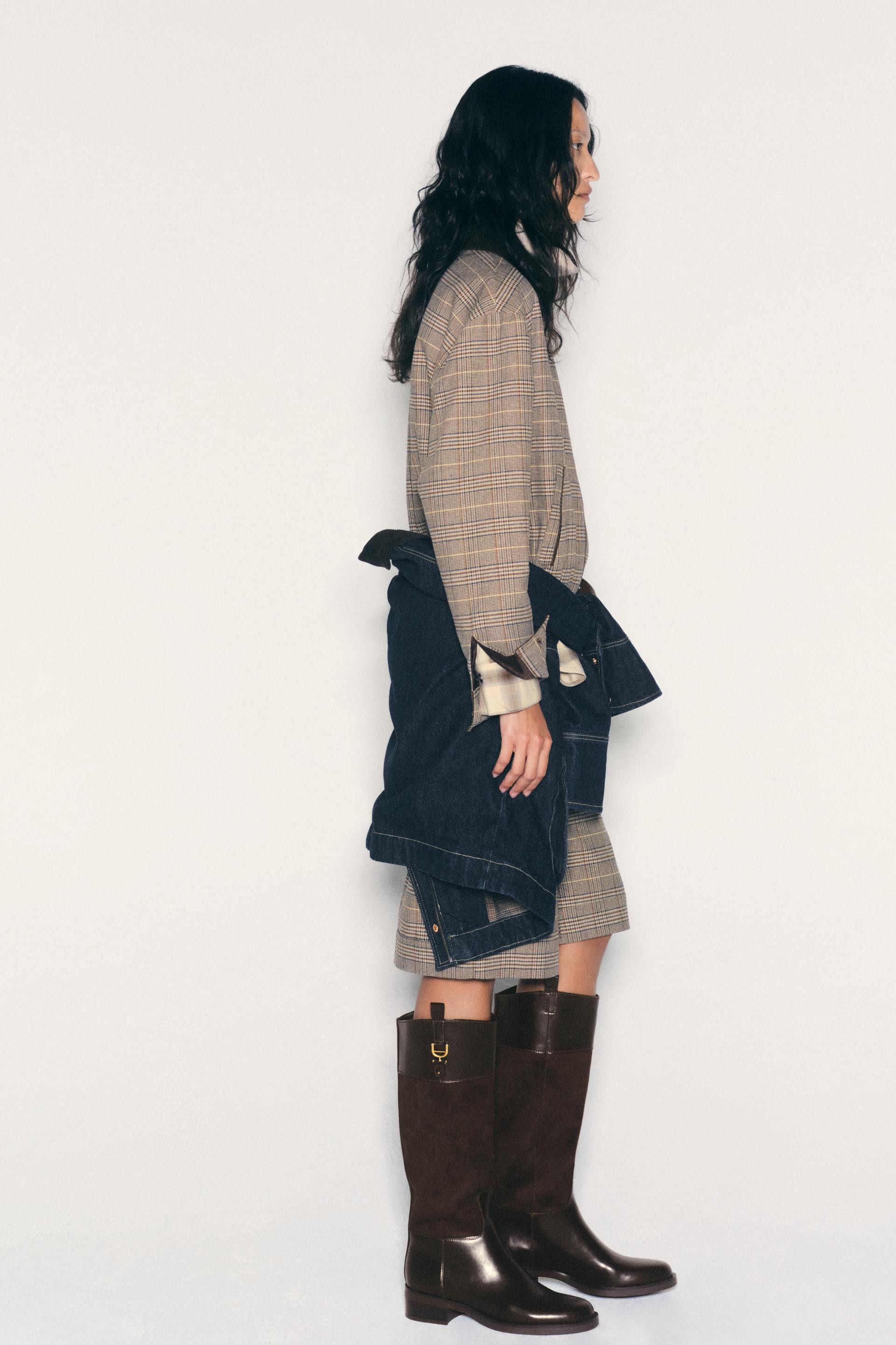 Zara - Mixed Material Riding Boots - Brown - 11 - Woman | Zara US