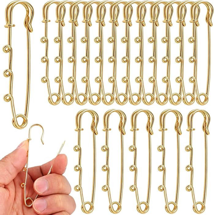 Pale Gold Large Safety Pins 3 inch Brooch Charm Holder with 3 Holes- 30 PCS Heavy Duty Safety Pin... | Amazon (US)
