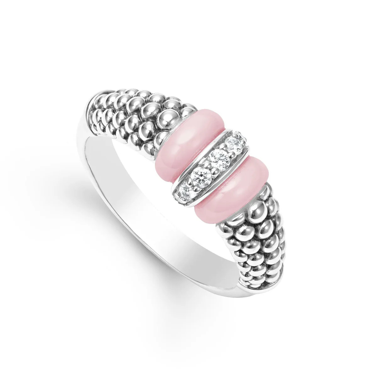 Pink Ceramic and Caviar Diamond Ring | LAGOS