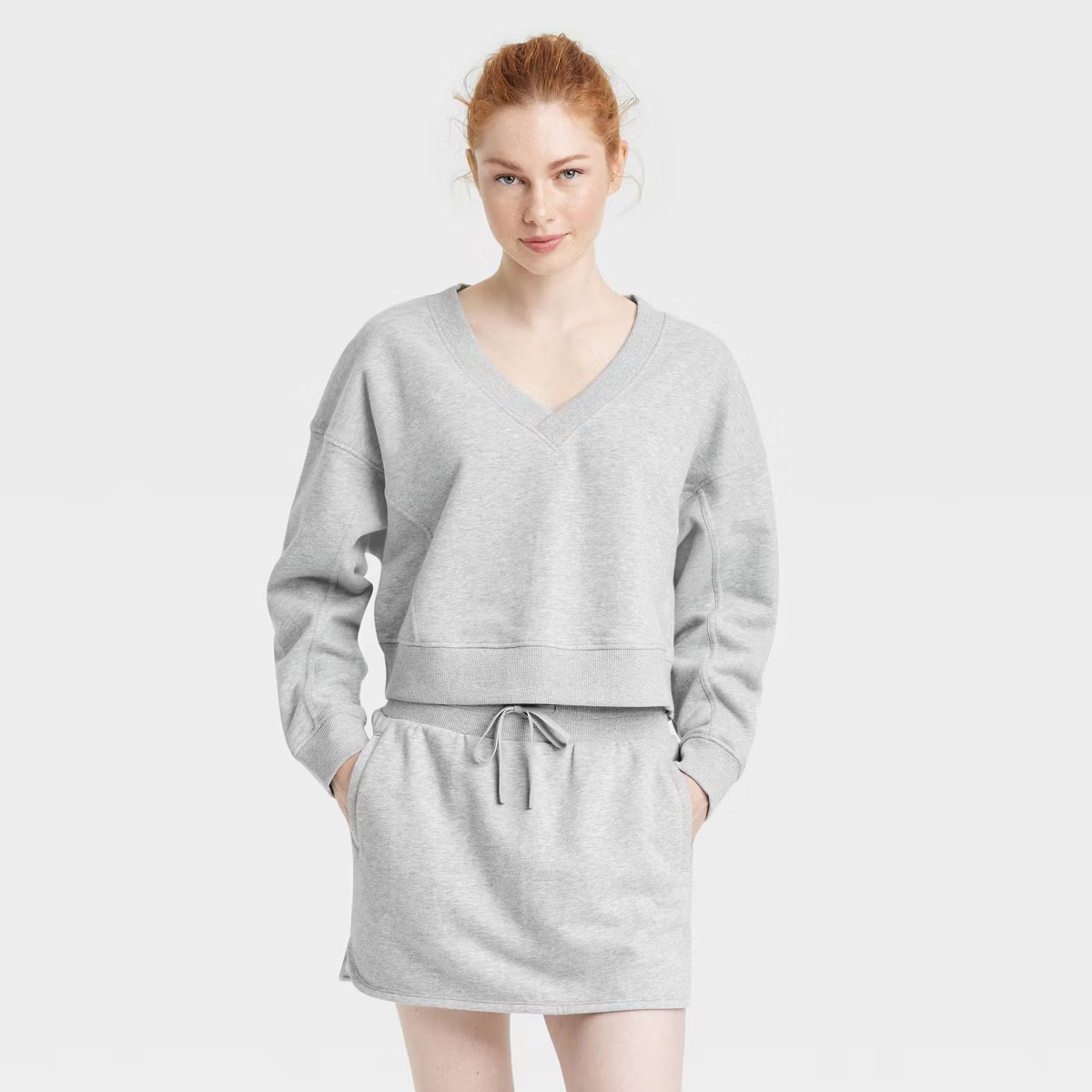 Women's French Terry V Neck Sweatshirt - JoyLab™ Black M: Relaxed Fit, Cropped Pullover, Long B... | Target