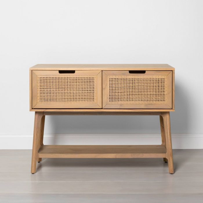 Wood &#38; Cane Console Table with Pull-Down Drawers - Hearth &#38; Hand&#8482; with Magnolia | Target