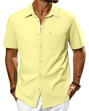 PJ PAUL JONES Mens Casual Button Down Shirts Short Sleeve Cotton Summer Beach Shirt with Pockets | Amazon (US)