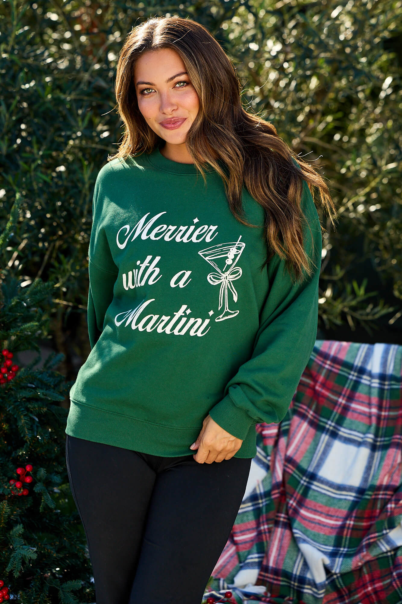 Merrier With A Martini Graphic Sweatshirt - Green | Magnolia Boutique