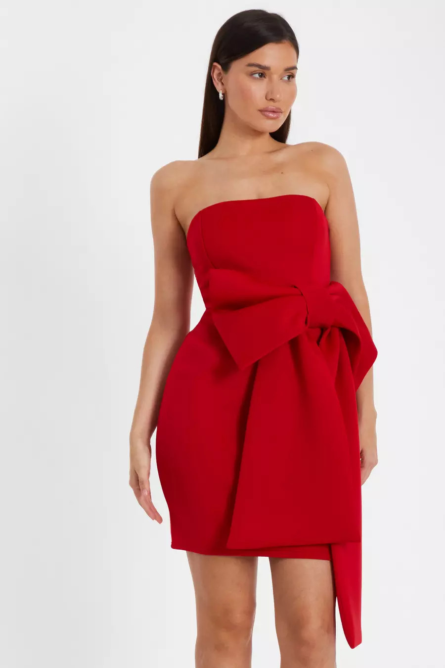 Red Bow Strapless Bodycon Dress | Quiz Clothing