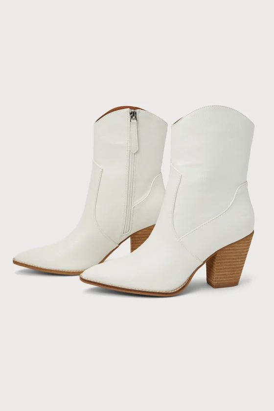Shanice White Pointed-Toe Mid-Calf Western Boots | Lulus (US)