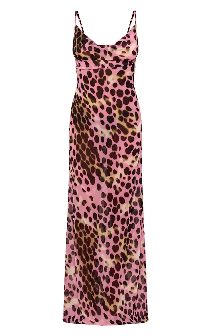 Pink Abstract Print Chiffon Cowl Maxi Slip Dress | PrettyLittleThing UK