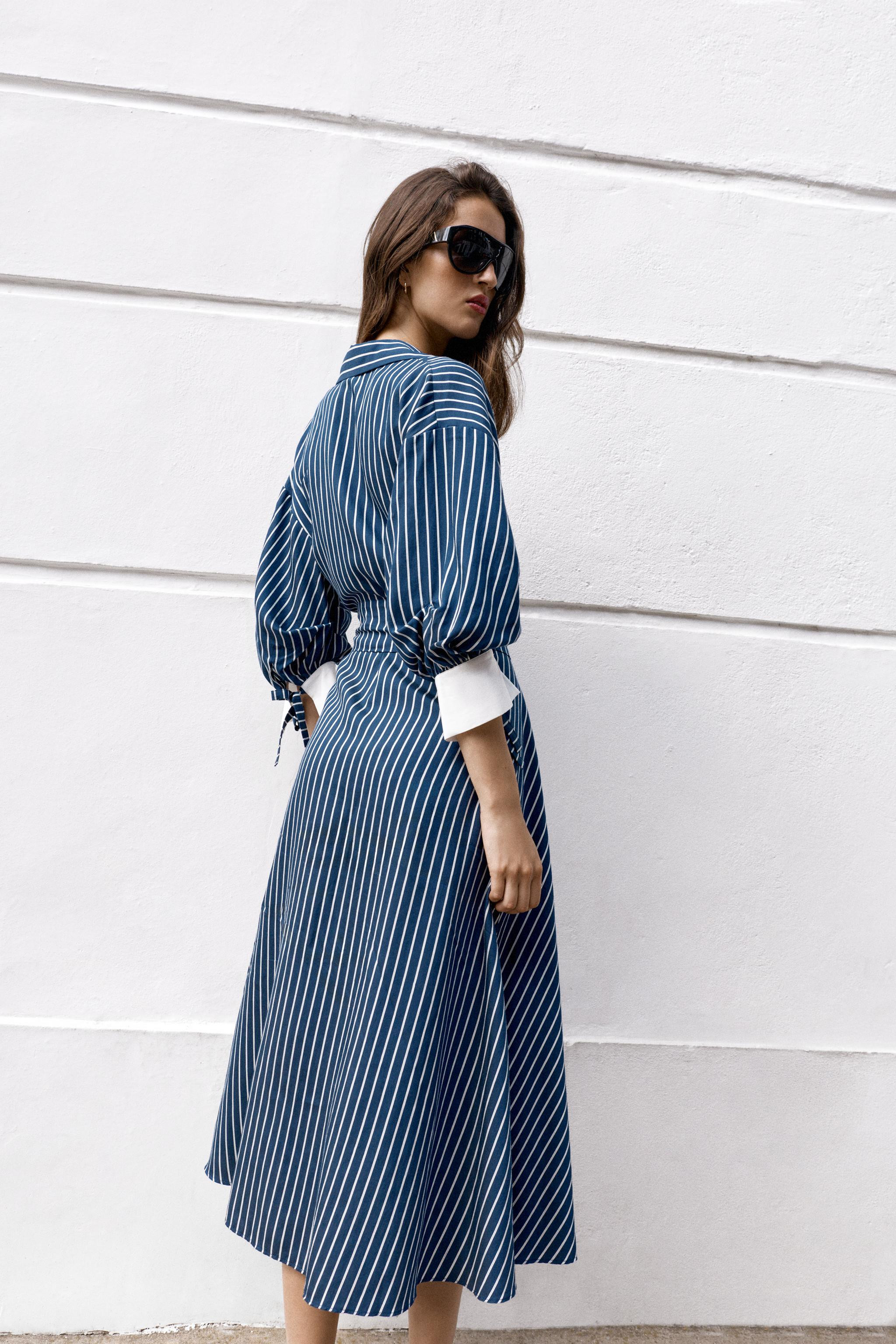 STRIPED MIDI DRESS WITH BELT | Zara Canada