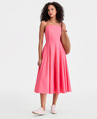 Women's Square-Neck Seamed Fit & Flare Midi Dress, Macy's Exclusive | Macy's
