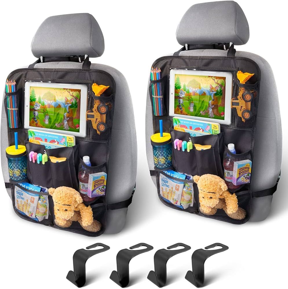 Backseat Car Organizer For Kids, 2Pcs Car Back Seat Organizer with 6 Mesh 3 Storage Pockets and 4... | Amazon (US)
