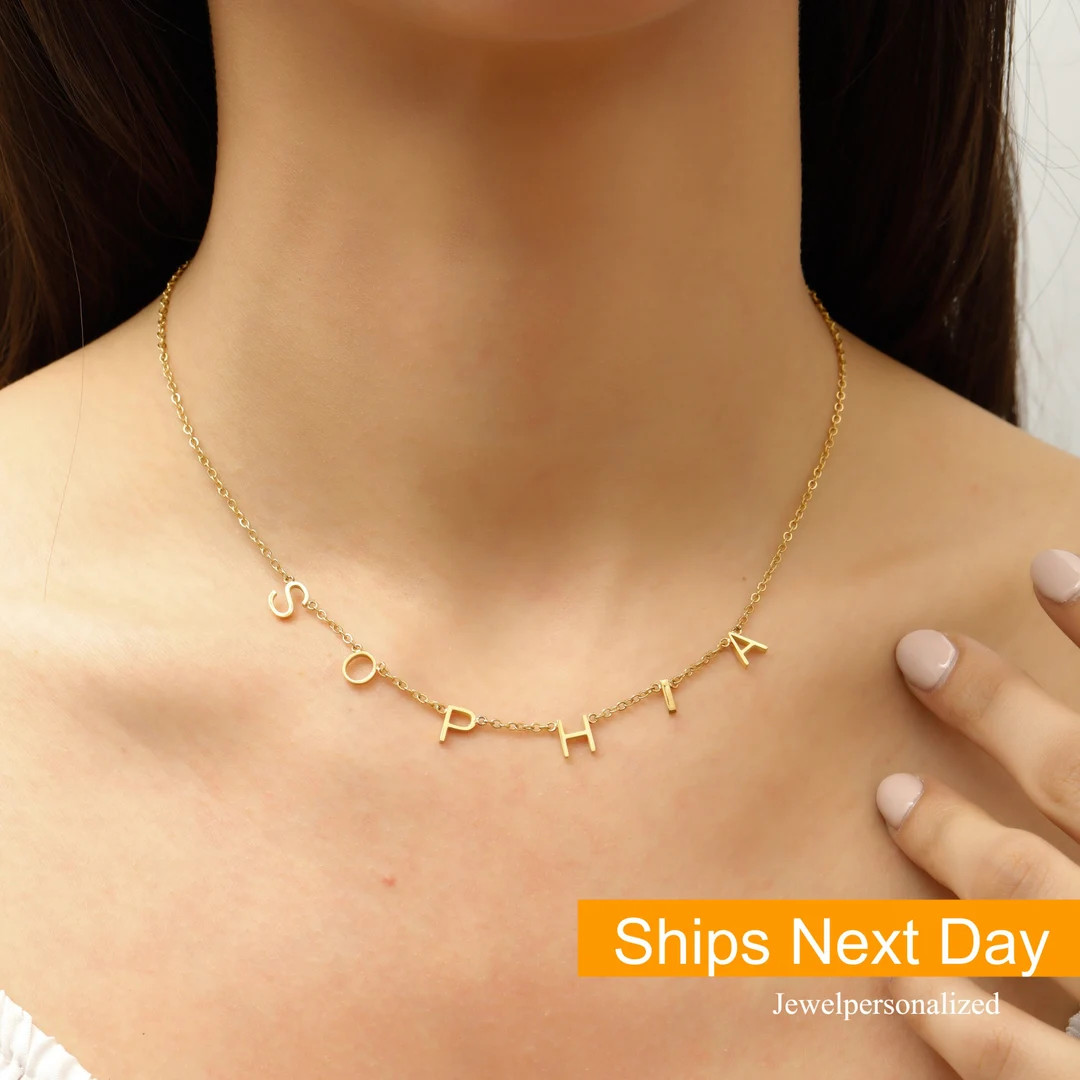 Personalized Name Necklace, Custom Letter Necklace, Dainty Initial Name Necklace, Spaced Letter N... | Etsy (US)