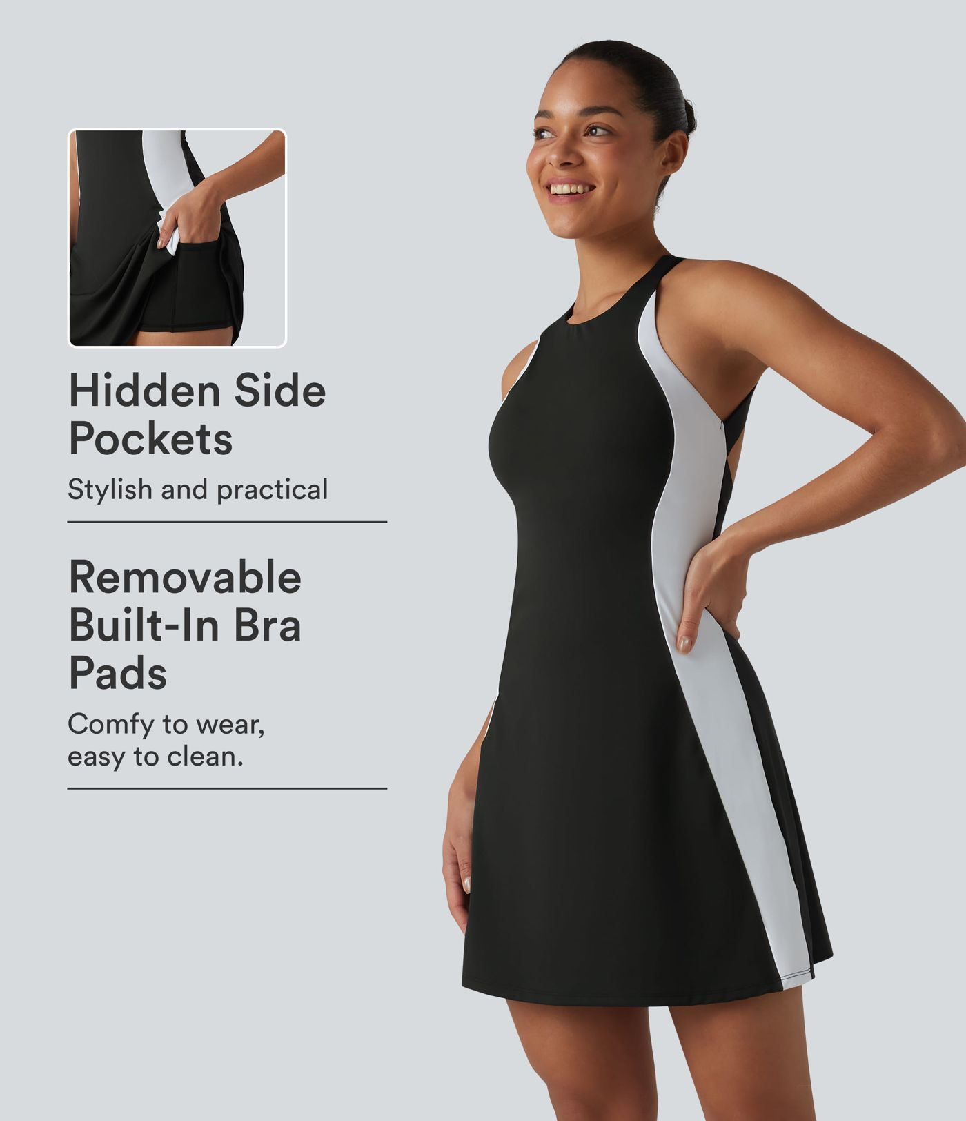 Softlyzero\u2122 Airy Built-in Bra Color Block 2-in-1 InstantCool Mini Tennis Active Dress with P... | HALARA