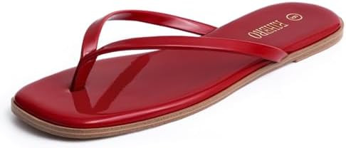 Rihero Flip Flops for Women Comfortable Square Toe Beach Sandals Slip On Leather Thong Flat Sanda... | Amazon (US)
