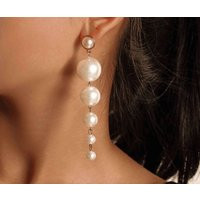 Pearl Drop Earrings, Long Beads, Dangle Wedding Bride Gold Pearls | Etsy (US)