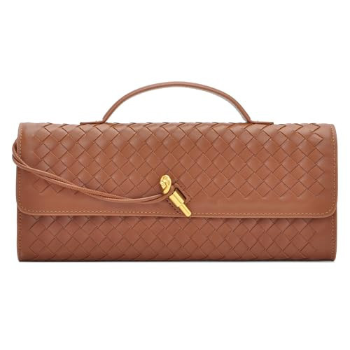 NEWBELLA Handwoven Women's Clutch Purse, Crossbody Bag with Adjustable Strap for Evening & Casual Use, Brown | Amazon (US)