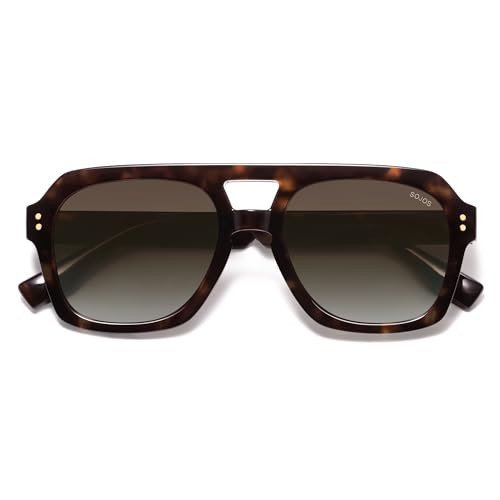 SOJOS Retro Trendy Polarized Aviator Sunglasses for Women Men, Large Square Bold Pilot Shades SJ2385, Dark Tortoise/Brown | Amazon (US)