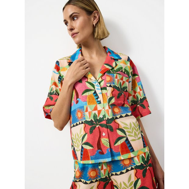 Buy Beach Print Linen Blend Revere Neck Shirt 12 | Co-ords | Tu | Tu Clothing