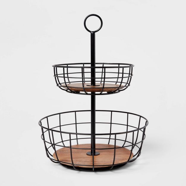 Iron and Mangowood Wire 2-Tier Fruit Basket Black - Threshold&#8482; | Target