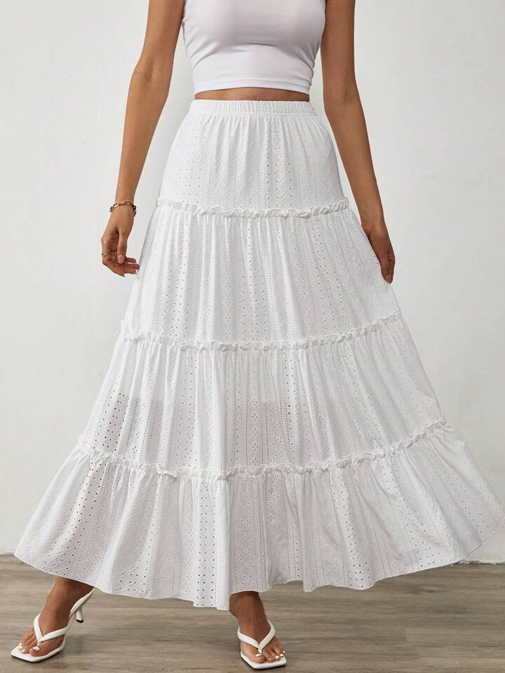 SHEIN Tall Damen Hohle Stickerei Lange Rock In Einfarbig | SHEIN