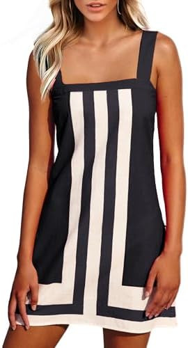 Fiona Jolin Women's Striped Mini Dress Boho Shoulder Strap Sundress Summer Cover Up Dress for Bea... | Amazon (US)