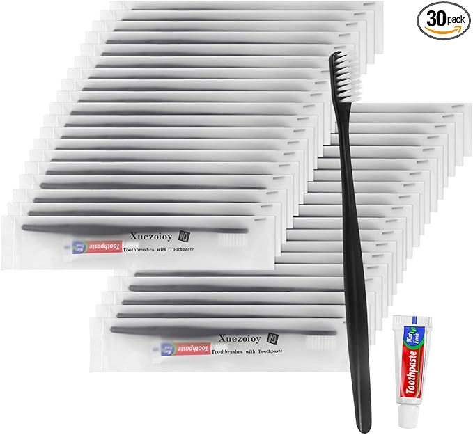 Xuezoioy Disposable Toothbrushes with Toothpaste Pack of 30,Black Individually Wrapped Disposable... | Amazon (US)