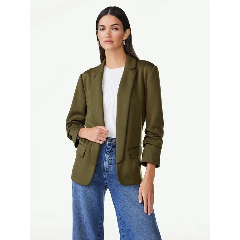 Scoop Women's Relaxed Scuba Knit Blazer with Scrunch Sleeves, Sizes XS-XXL | Walmart (US)