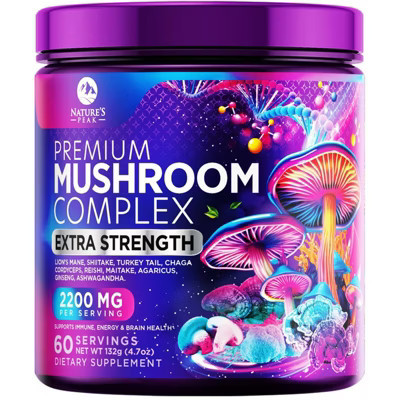 Brain Mushroom Powder - Mushroom Extract Powder, 11 in 1 Complex Mushroom Supplement with Organic Lions Mane - 60 Servings By Nature's Peak | Target