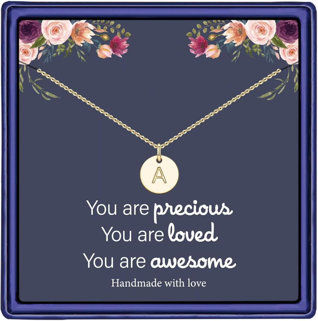 Disc Initial Necklaces for Women Girls, 14K Gold Filled Dainty Round Disc Double Side Engraved Hamme | Amazon (US)