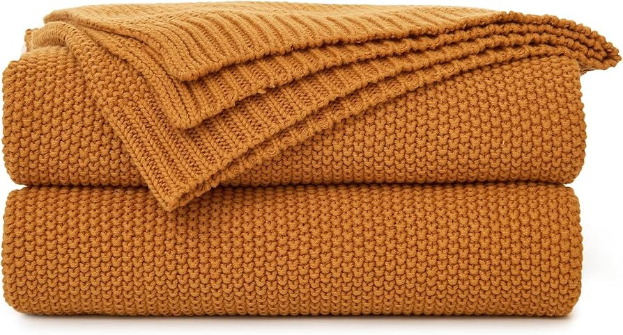 Longhui bedding Burnt Orange Cotton Cable Knit Throw Blanket for Couch Sofa Chair Bed Home Decora... | Amazon (US)