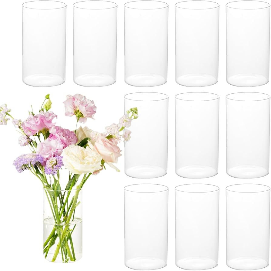12pcs Cylinder Vases for Centerpieces - 6 Inch Tall Glass Vases for Flowers, Hurricane Candle Hol... | Amazon (US)