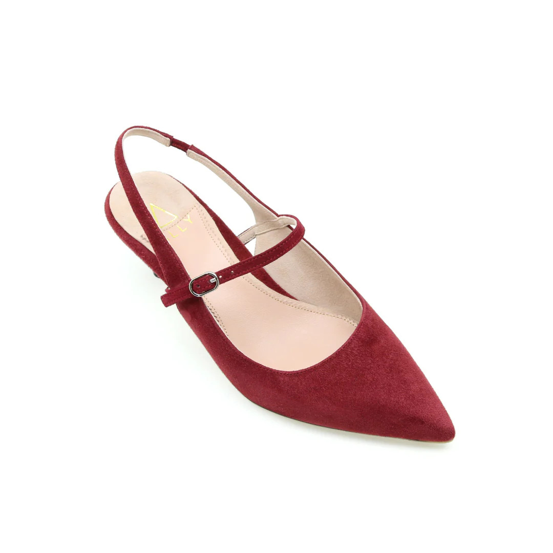 Gutsy Garnet Suede Mary Jane Slingback Kitten Heel | ALLY Shoes