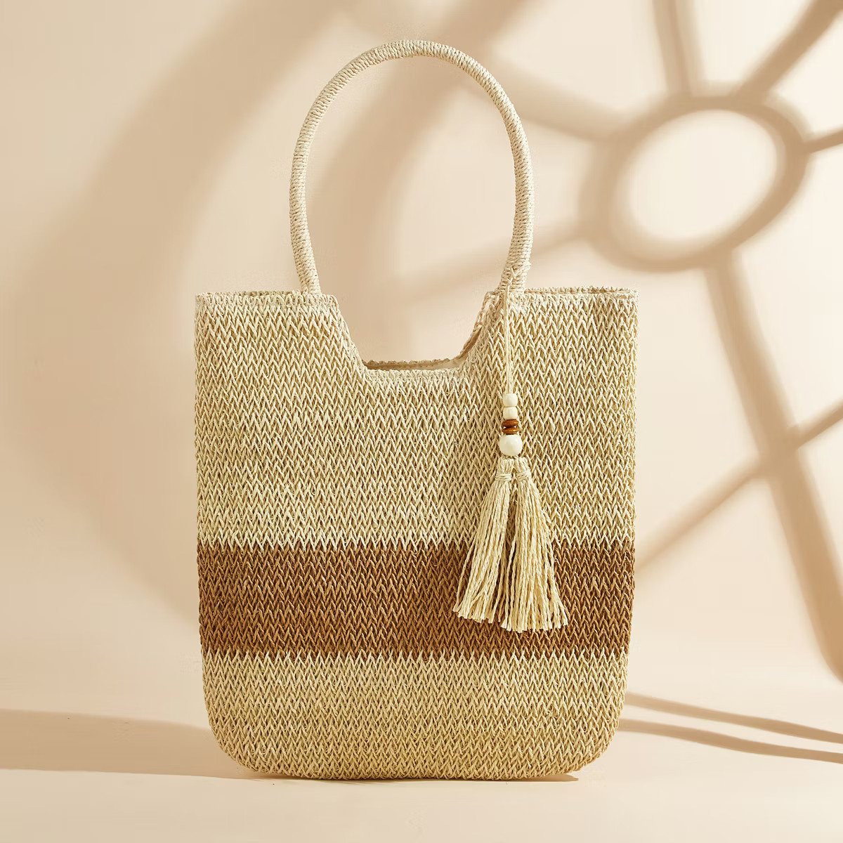 Women's Neutral Colorblock Straw Tote Bag- Cupshe | Target