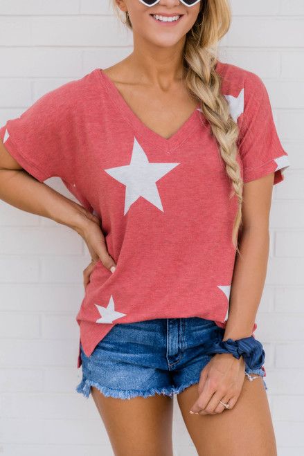 Carry On Star Print Blouse Red | The Pink Lily Boutique