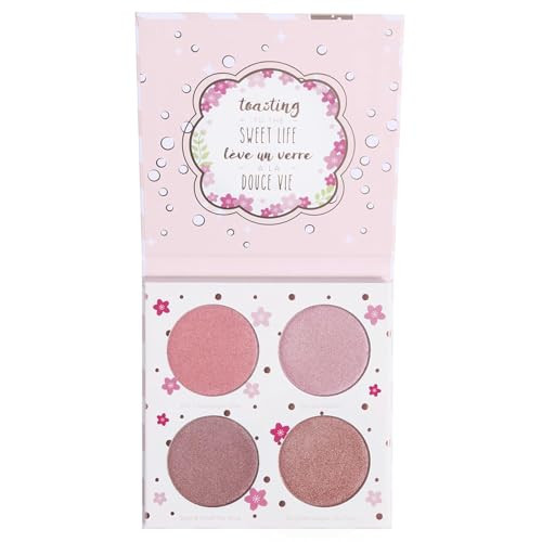 Beauty Bakerie Powder Blush Makeup Palette for Face & Cheeks, Matte and Metallic Highlighter Make up Set, 4 Highlight Shades, Cotton Candy Champagne | Amazon (US)