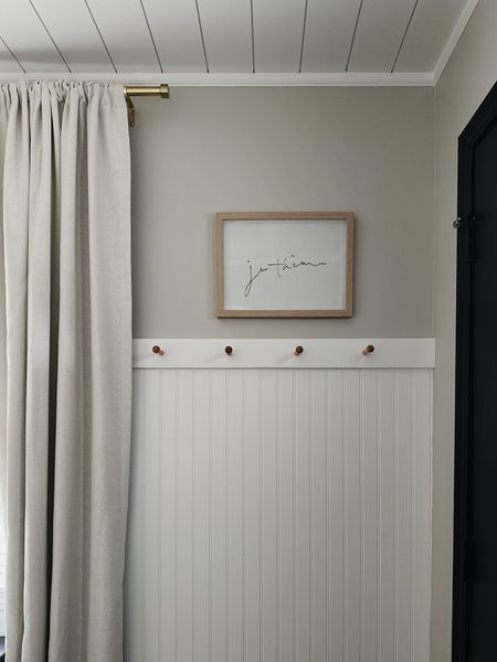 Neutral entryway design: studio McGee target wall art, peg rail, beadboard accent wall, pottery barn dupe curtains, brass curtain rod 

#LTKFind #LTKstyletip #LTKhome