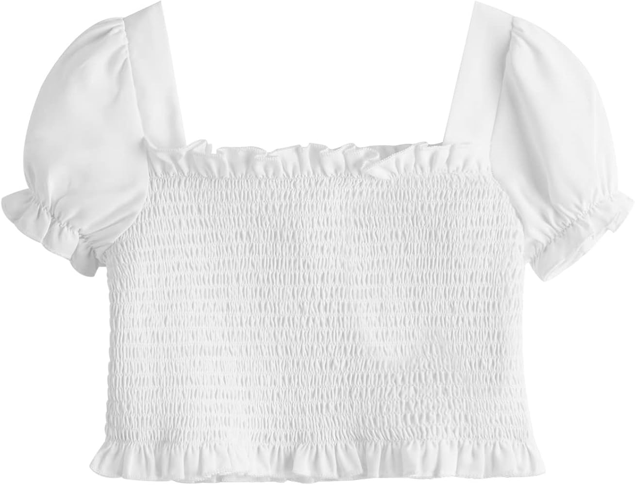 Milumia Girl's Shirred Frill Trim Blouse Square Neck Puff Short Sleeve Crop Tops | Amazon (US)